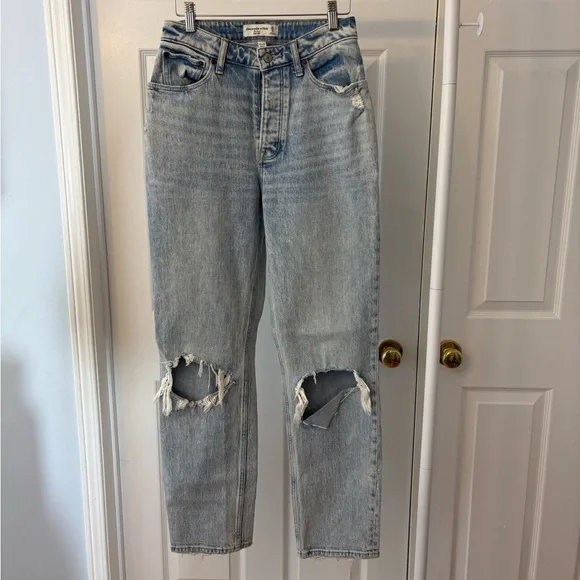 Abercrombie Curve Love The Dad High Rise Distressed Blue Jeans Size 25 Cotton - Picture 10 of 10